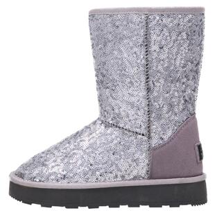 冬季套筒磨砂皮隐形内增高4寸中筒 珠片 真皮厚底纯色雪地靴7.5cm