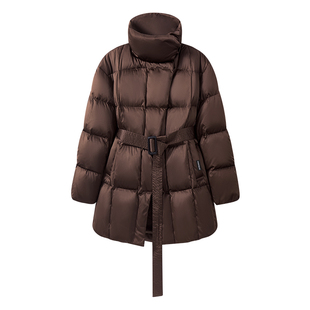 it:CHOCOOLATE深咖色立领收腰时尚秋冬季加绒系带小个子羽绒服女