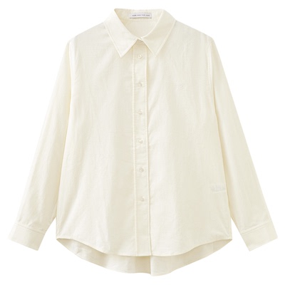 水云间杏色毛绒感衬衫外套女士长袖衬衣宽松纯棉上衣知识分子风秋