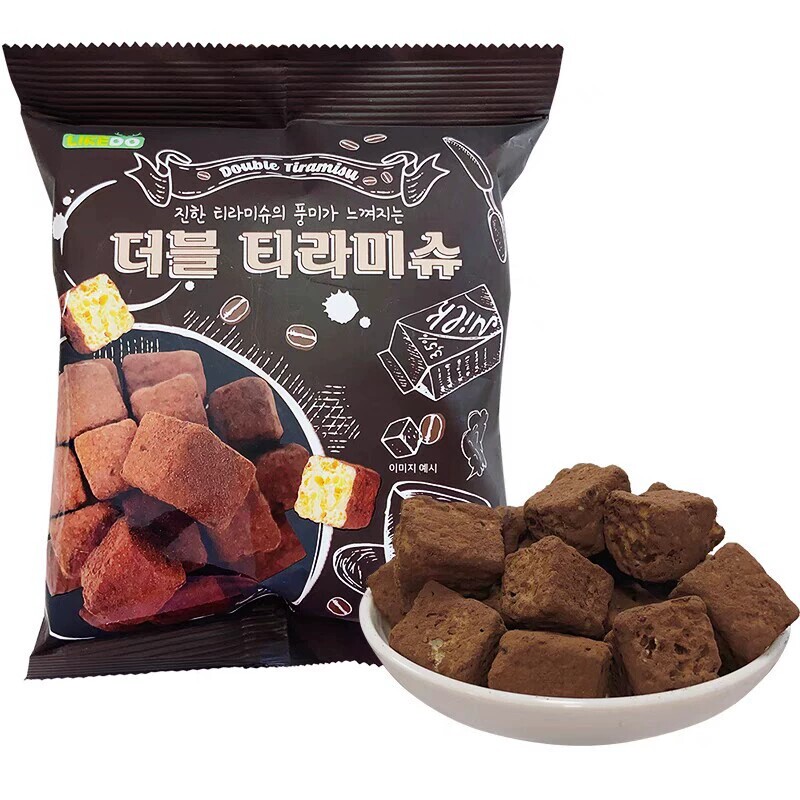 韩国进口涞可提拉米苏白巧克力味小方块65g膨化休闲食品零食小吃