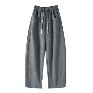 灰色弯刀阔腿裤女2026春新款欧货高个子加长窄版运动香蕉镰刀卫裤