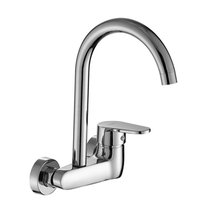 加厚厨房入墙式冷热水龙头阳台冷热大弯不锈钢双孔入墙可旋转龙头