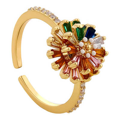 彩色锆石花朵开口戒指小众设计