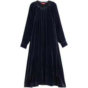 EXCEPTION例外女装春季连衣裙新中式丝绒圆领A字中长裙女