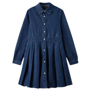 【100%棉】eland kids衣恋童装女童连衣裙秋冬牛仔百褶裙