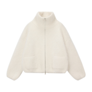 PRE PREWORKS软糯云感兔毛羊毛拉绒高领慵懒开衫松弛感针织外套