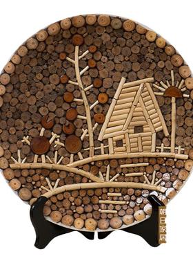 圆盘藤木工艺品婚庆台面装饰摆件