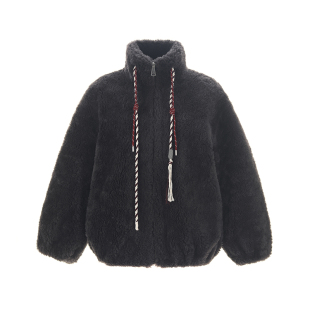 【明星同款】wana try100%绵羊毛立领抽绳环保皮草冬新品韩系外套
