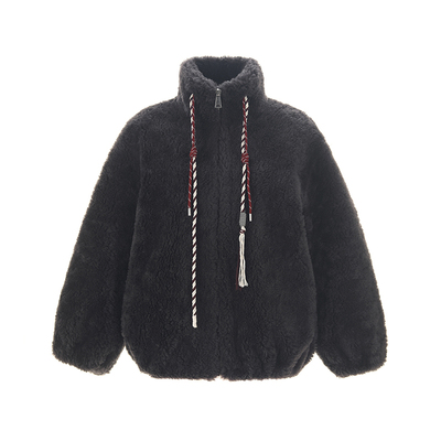 wanatry绵羊毛立领抽绳环保皮草