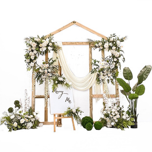 户外露营草坪婚礼装饰原木桩拱门方形花架实木复古落地背景摆件