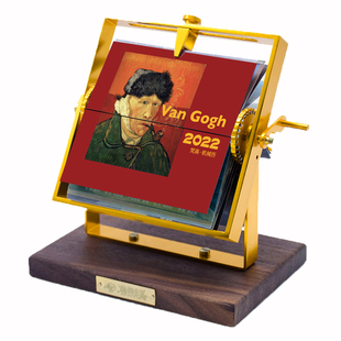2025联邦走马创意桌面日历摆件手摇机械解压文艺名画莫奈梵高台历