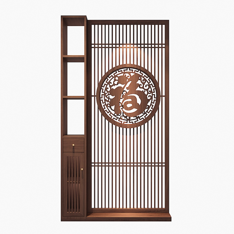 新中式木質(zhì)屏風(fēng)客廳實(shí)木隔斷柜簡(jiǎn)約現(xiàn)代入戶玄關(guān)柜家用遮擋置物架