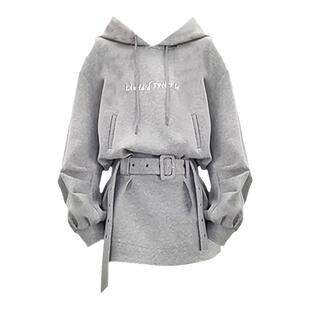 现货辣妹连帽卫衣裙女小个子高级感收腰甜辣风连衣裙秋冬短裙子