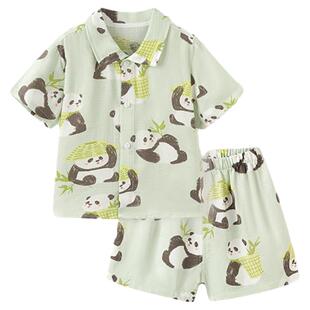 babylove亲子装套装夏季薄款竹棉山茶母女母子短袖短裤居家两件套