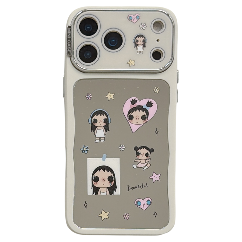 jze 少女心卡通可爱小玉补妆镜适用苹果17ProMax手机壳带镜头膜iphone16pro新款17网红15pro全包14防摔手机套
