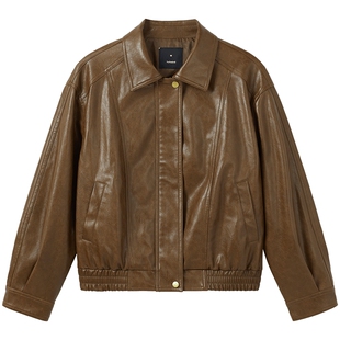 热风女士pu夹克外套上衣经典机车风2026年春季新款美式复古PU外套