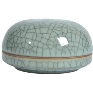 涵青堂龙泉青瓷大号高盖陶瓷印泥盒文房书法手工印泥缸带提手11cm