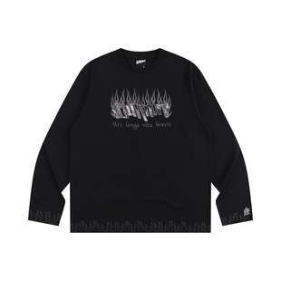 BURNIN*小火苗火焰烧花蓄丝长袖男秋冬美式街头休闲宽松上衣T恤潮