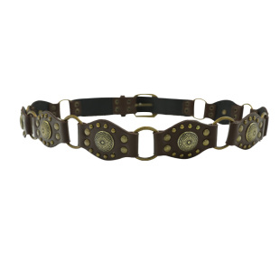 个性美式y2k复古铆钉腰带女波西米亚民族风西部牛仔皮带百搭咖啡