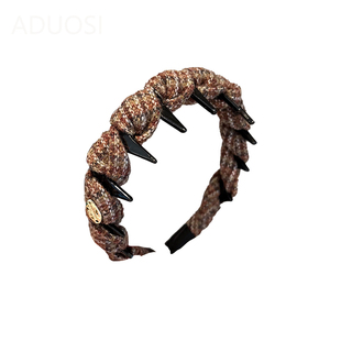 韩国复古秋冬毛呢洗脸发箍带齿防滑头箍缠绕格纹英伦高颅顶压发捆