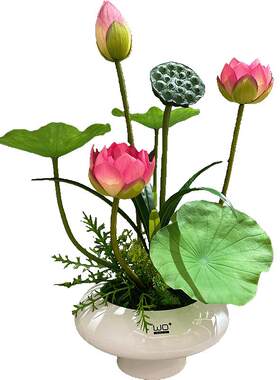 wo+仿真莲花新中式盆栽客厅摆放