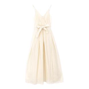 张元英明星同款杏色系带开叉吊带连衣裙女收腰v领长裙仙女小白裙