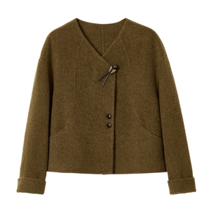 蓝语大码羊绒羊毛短款双面呢大衣女25冬季新款蝴蝶扣显瘦毛呢外套