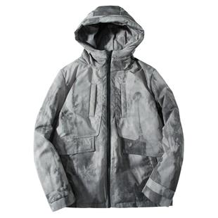 流石男装彩短款迷彩服羽绒服新款男士冬季休闲连帽保暖外套夹克厚