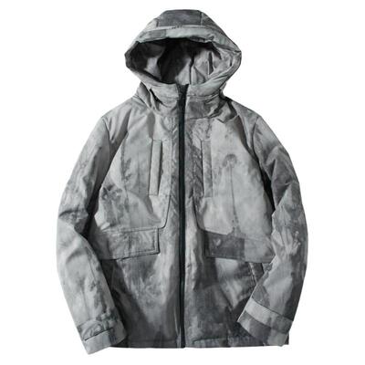 流石男装迷彩休闲连帽保暖羽绒服