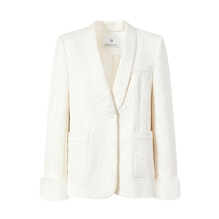 摩萨克冬V领毛圈袖口暗纹提花新中式复古国风西装外套女