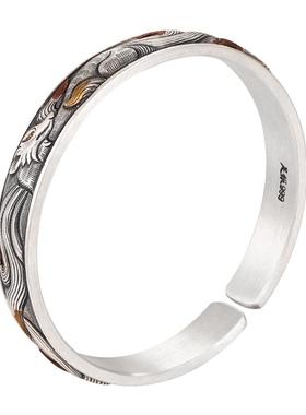 足银999浮雕九尾灵狐手镯