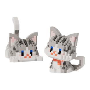 摇头小猫咪积木拼图拼装儿童十块以内玩具DIY礼物女生摆件小颗粒