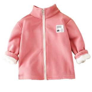 女童外套2025新款秋冬儿童女孩子宝宝加绒奥利绒一体绒拉开衫上衣