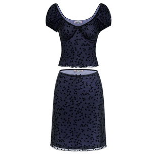 Go Girl Go 自制欧美风蝴蝶网纱短袖上衣+包臀半身裙套装女两件套