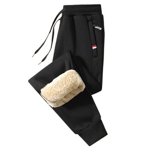 冬季加绒加厚羊羔绒休闲裤男士束脚裤外穿直筒裤子男冬天长裤卫裤