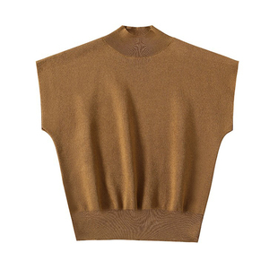 PAPERLLL半高领质感针织T恤女无袖通勤黑色内搭冰丝短袖上衣夏