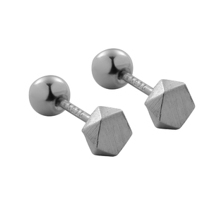 TWO LEAVES S925纯银拉丝五边形耳钉简约百搭潮男女螺丝免摘耳饰