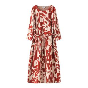 M2女装春秋新款宽松大码微胖中年妈妈七分袖直筒针织连衣裙