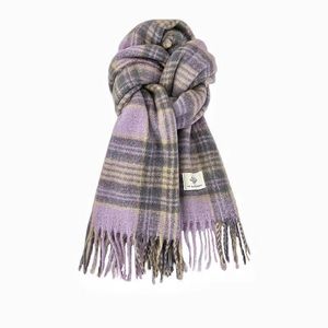 香芋紫围巾高级感女冬季保暖韩版百搭格子围脖软糯复古氛围感紫色