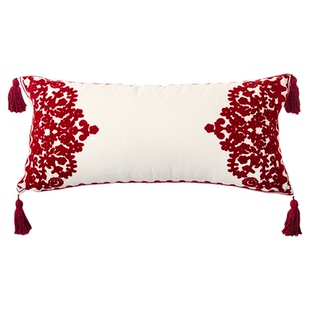 萬見「福纹纳春」红色新年高级抱枕新中式马年轻奢流苏沙发靠枕