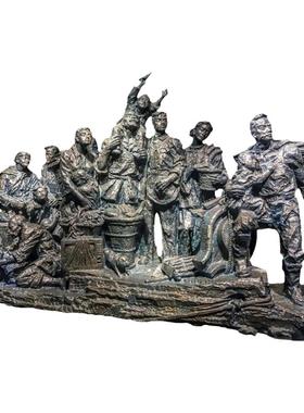 三峡移民外迁博物馆文化浮雕背景墙玻璃钢仿铜纤夫人物雕塑摆件