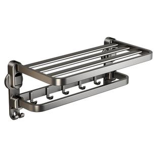 枪灰吸盘毛巾架免打孔卫生间铝合金厕所浴巾挂杆浴室收纳置物架子