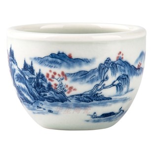 复古青花陶瓷山水主人杯压手杯仿手绘功夫茶具缠枝莲釉里红品茗杯