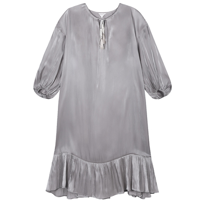 蓝点原创新中式光泽流苏连衣裙