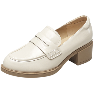 意尔康真皮高跟乐福鞋女2025新款春秋学院风单鞋jk制服厚底小皮鞋