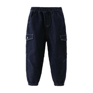 戴维贝拉男童牛仔裤儿童加绒裤子2025秋冬新款男孩工装裤长裤童装