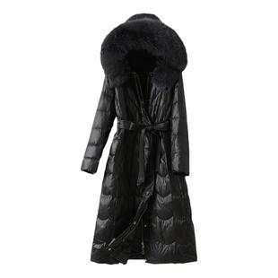羽绒服女中长款连帽黑色修身气质狐狸毛领2025新款通勤白鸭绒外套