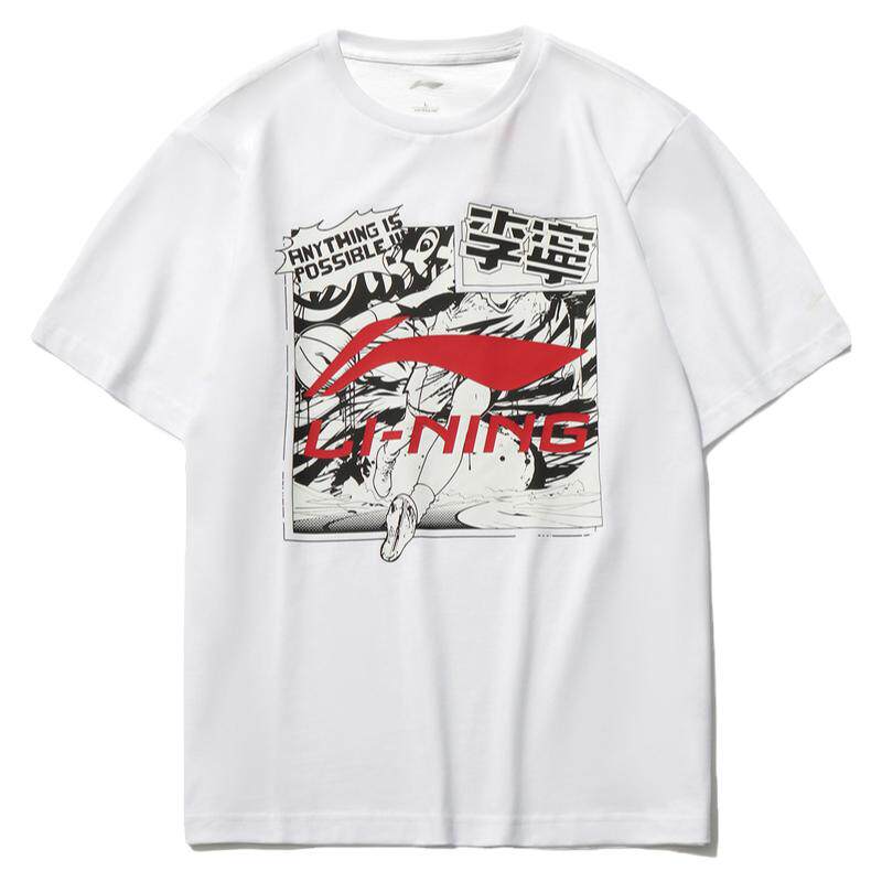 李宁纯棉漫画短袖t恤男女2025夏季透气宽松青少年国潮篮球文化衫