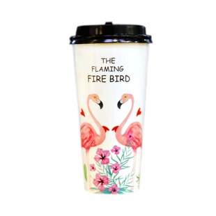 火烈鸟一次性网红奶茶纸杯双淋膜热饮杯带盖500ml700ml奶茶店订做
