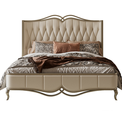 法式奶油风头层牛皮床简菲娜